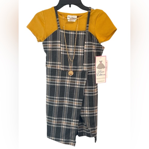 Rare Editions Other - Rare Editions Big Girl Plaid Jumper Outfit with Necklace 2-Piece Set Size 8 NWT